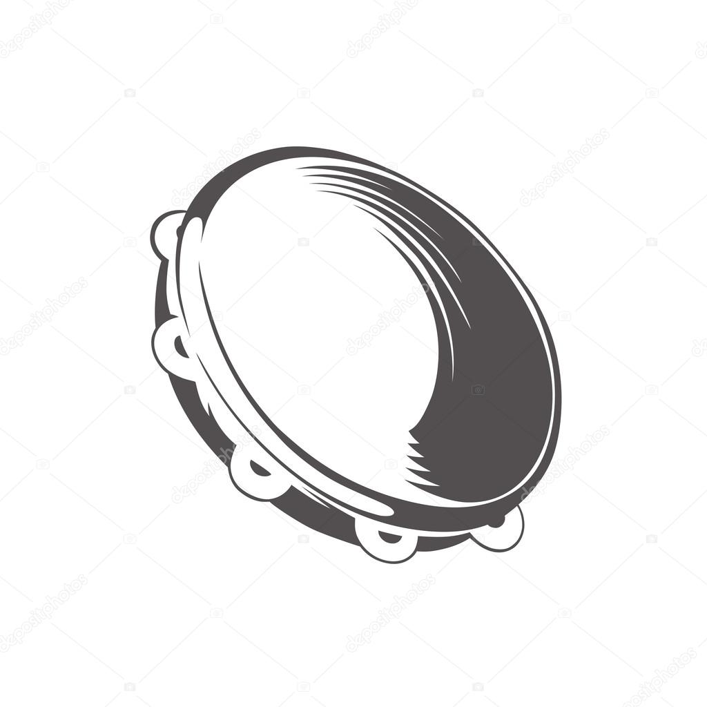 hand drawing style black and white silhouette of tambourine. vector illustration