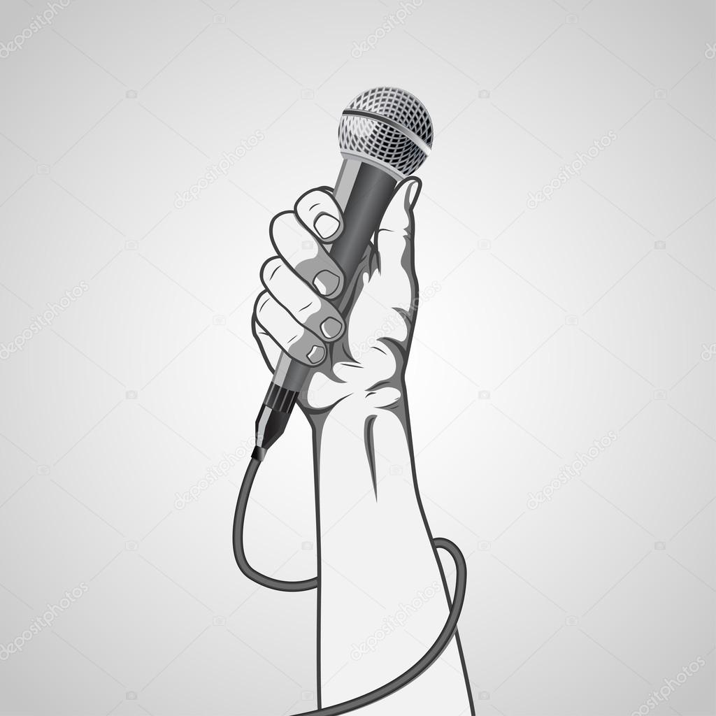 hand holding a microphone in a fist. vector illustration