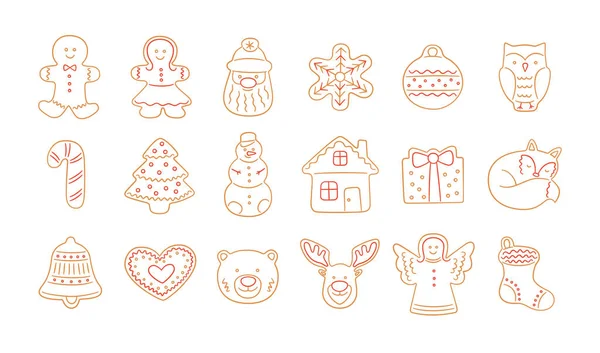 Set de galletas de jengibre para Navidad en estilo doodle. — Archivo Imágenes Vectoriales