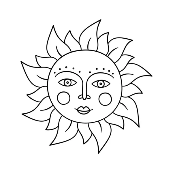 Mignon soleil avec le visage dans le style populaire slave. Illustration vectorielle dessinée main — Image vectorielle