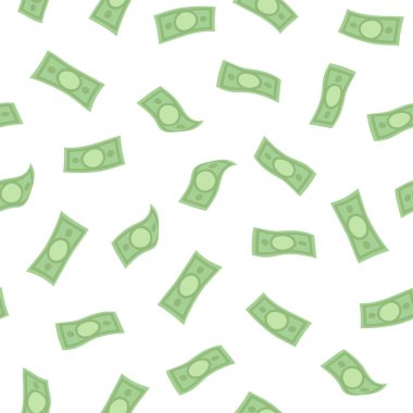 Para yağmuru kusursuz desen. Beyaz arka planda düşen dolar banknotları.