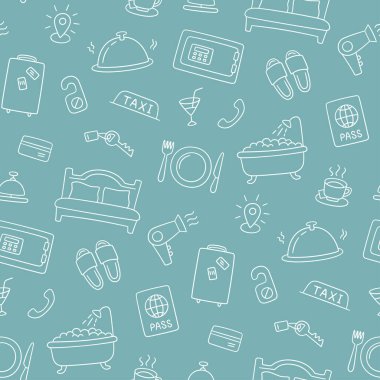 Otel hizmetleri el çizimi desen. Vektör illüstrasyonu