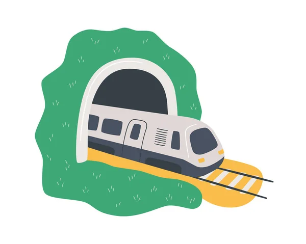 Tren de alta velocidad en el túnel. Viajando por ferrocarril. Dibujado a mano ilustración vector de dibujos animados — Vector de stock