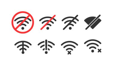 Wi-Fi sinyali yok. Kablosuz simge seti. Vektör illüstrasyonu