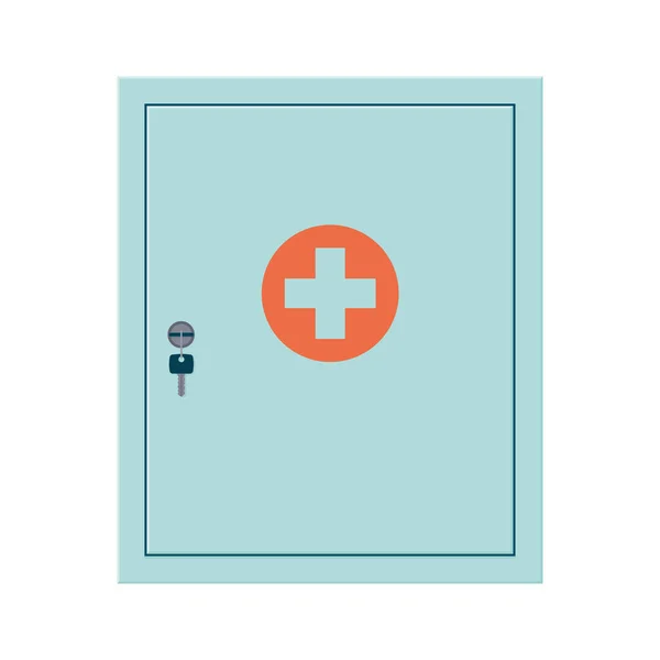 Fali gyógyszeres láda. Orvosi fém szekrény, zárt ajtóval. Elszigetelt vektor illusztráció — Stock Vector