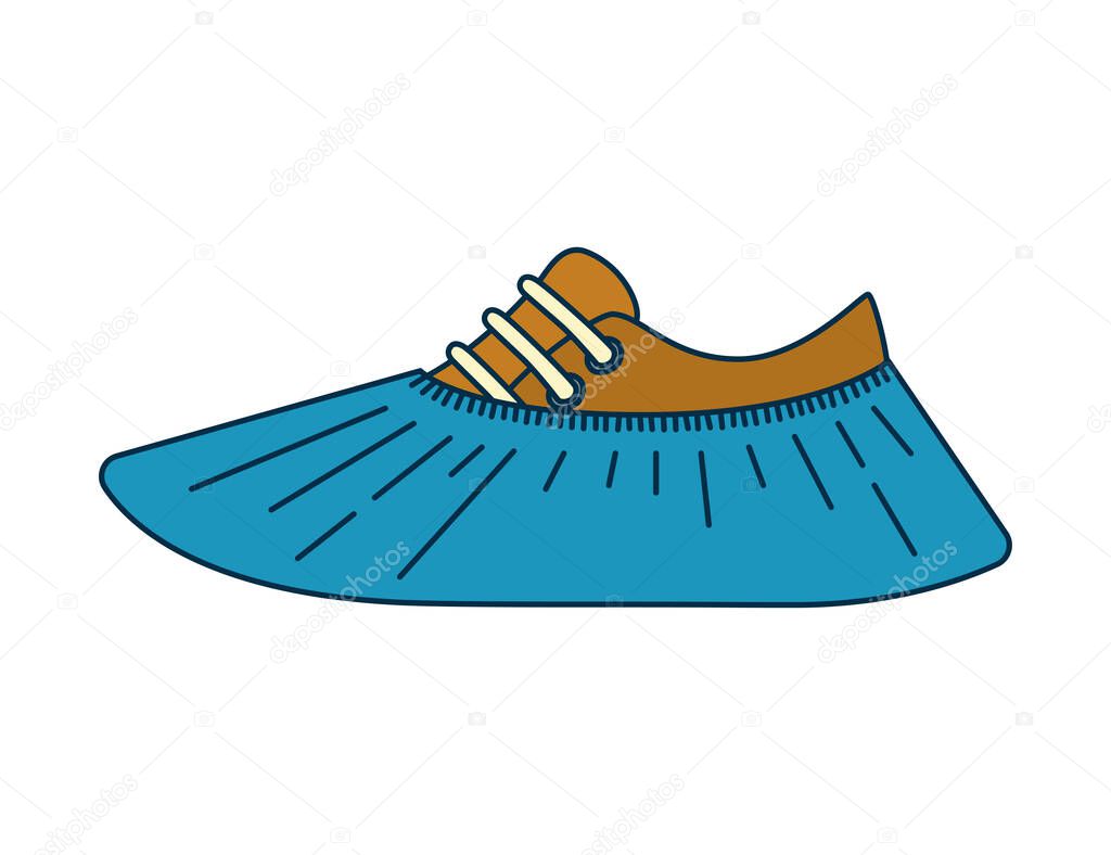 Boot in shoe covers. Protective medical covers. Isolated vector illustration