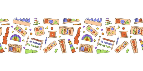 Brinquedos infantis desenhados à mão para jogos Montessori. Brinquedos lógicos de educação para crianças pré-escolares. Montessori sistema para o desenvolvimento da primeira infância — Vetor de Stock