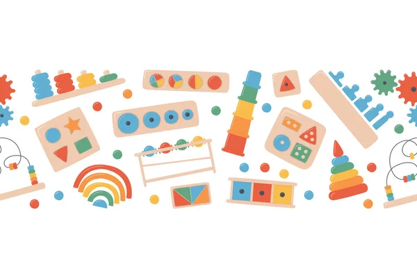 Barn träleksaker för Montessori spel. Utbildningslogik leksaker för förskolebarn. — Stock vektor