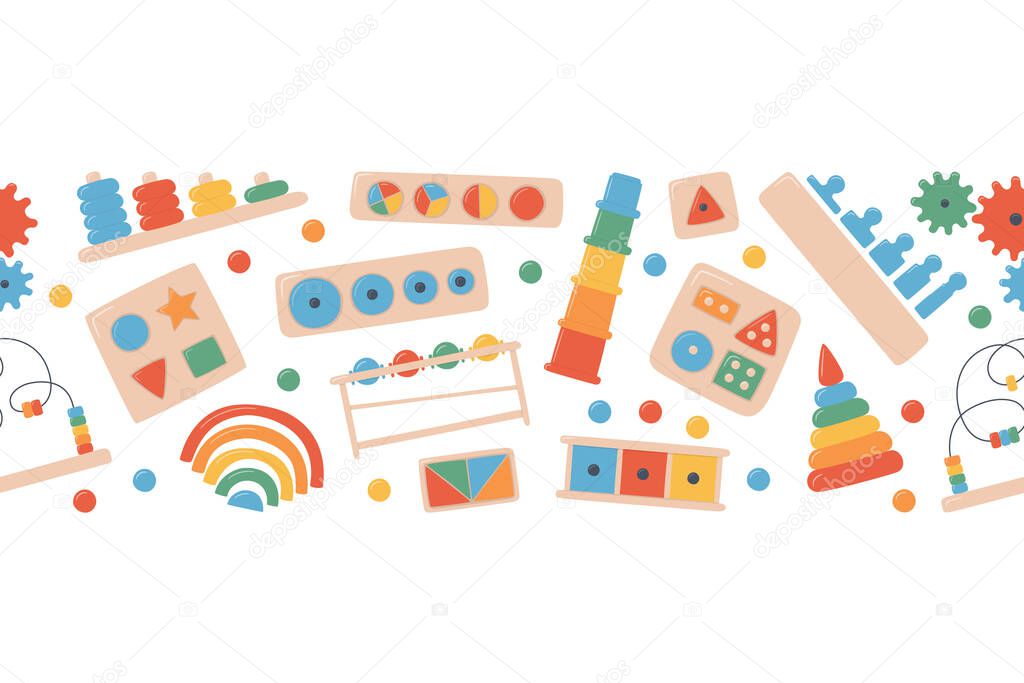 Children wooden toys for Montessori games. Education logic toys for preschool kids.