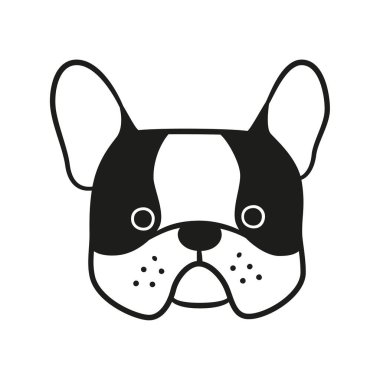 Tatlı Fransız bulldog suratı. Köpek kafası ikonu. El çizimi izole vektör çizimi