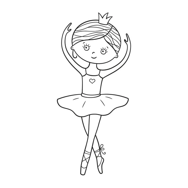 Little cute ballerina in pointe shoes, dress and crown. Isolated vector illustration — Stock Vector