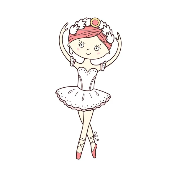 Pequena bailarina bonito em sapatos pontiagudos e vestido. Isolado ilustração vetorial em estilo doodle — Vetor de Stock