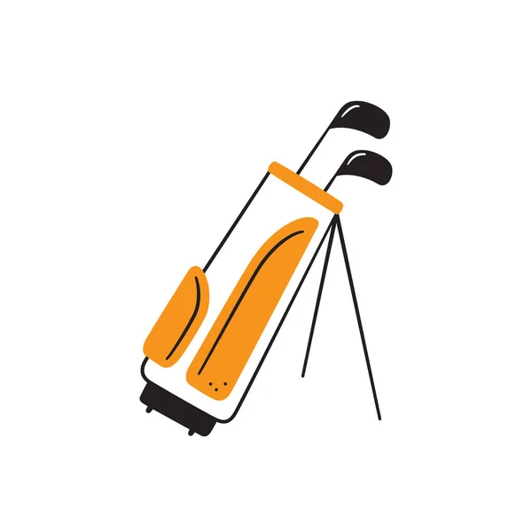 Golfväska med klubbor i doodle stil. Handritad isolerad vektor illustration — Stock vektor