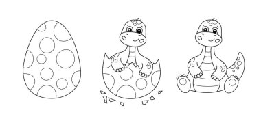 Dinosaur egg and cute little dinosaur for kid coloring book. Baby brontosaurus. Children puzzle game. clipart