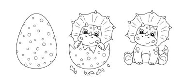 Dinozor yumurtası ve çocuk boyama kitabı için sevimli bir dinozor. Bebek triceratops. Çocuk bulmaca oyunu.