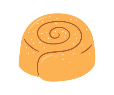 Şekerli tarçınlı çörek. Döner kanelbulle ekmeği. İskandinavya ve Kuzey Amerika 'da geleneksel tatlı. Beyaz arkaplanda el çizimi izole vektör çizimi