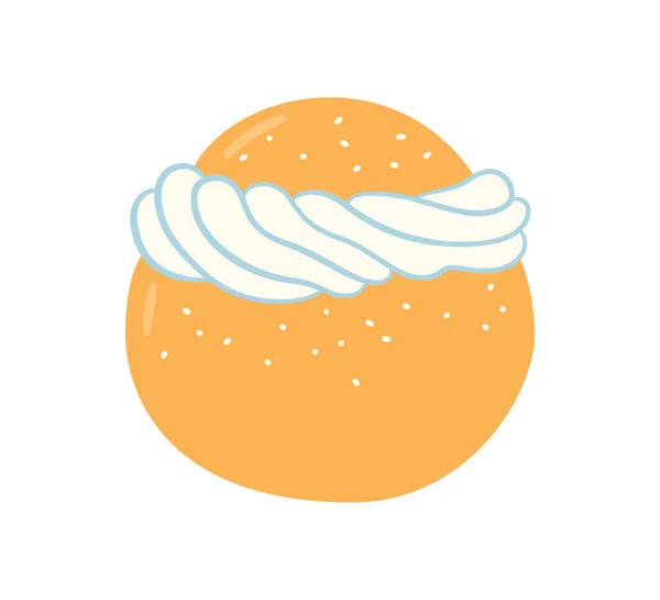 Semla, vastlakukkel, laskiaispulla or fastlagsbulle is a traditional sweet roll made in various forms. Traditional swedish sweets. Hand drawn isolated vector illustration — Stock Vector
