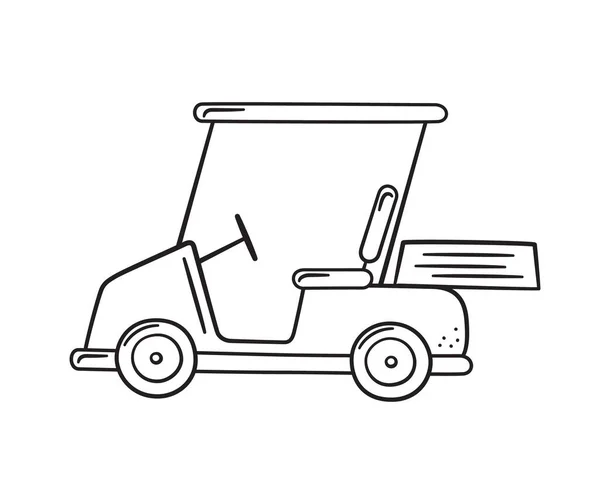 Carrinho de golfe em estilo doodle. Carro elétrico desenhado à mão. Ilustração vetorial isolada sobre fundo branco — Vetor de Stock