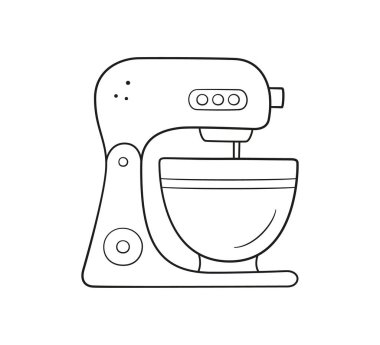 Sabit hamur karıştırıcı ve karalama tarzında kâse. Beyaz arkaplanda elle çizilmiş vektör çizimi