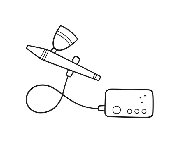 Handgetekende airbrush. Aerograaf in doodle stijl. Luchtborstel gereedschap. Vector illustratie op witte achtergrond — Stockvector