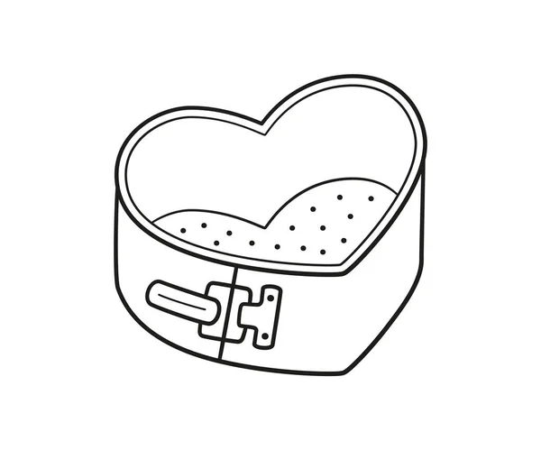Съемная выпечка блюдо в форме сердца со съемным дном. Ручная сковорода для кексов с антипригарным покрытием. Векторная иллюстрация в стиле каракулей на белом фоне — стоковый вектор