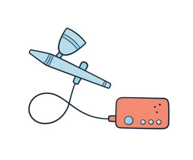 El yapımı fırça. Karalama tarzında bir aerograf. Hava fırçası aleti. Beyaz arkaplanda vektör illüstrasyonu