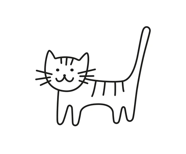 Cute hand drawn cat. Kitty doodle icon. Children drawing. Isolated vector illustration in doodle style on white background — Stok Vektör