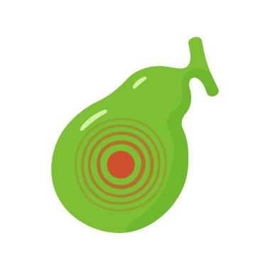 Sick gallbladder. Gallbladder as symptom pain cholecystitis, gallstone disease. Vector isolated illustration on white background