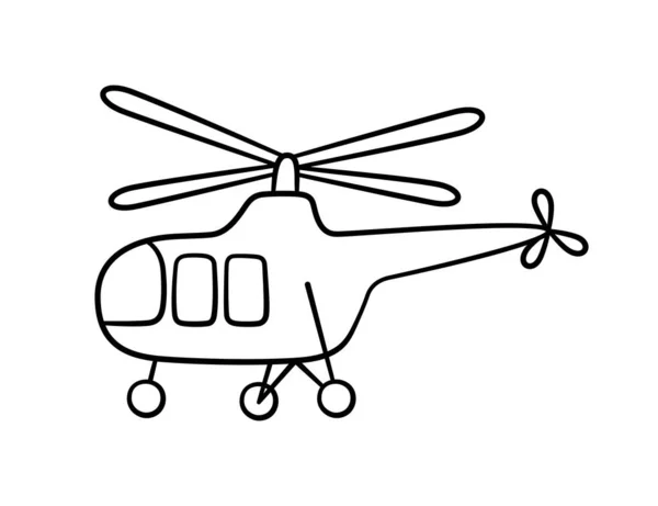 Elicottero disegnato a mano. Disegno di bambini di elicottero. Illustrazione vettoriale in stile doodle su sfondo bianco — Vettoriale Stock