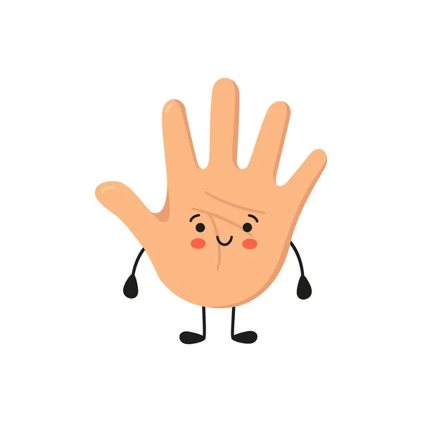 Human hand kawaii character. The palm is like a sense organ. Part of the body. Healthy organ of touch. Vector illustration isolated on white background in hand drawn style — Stock Vector