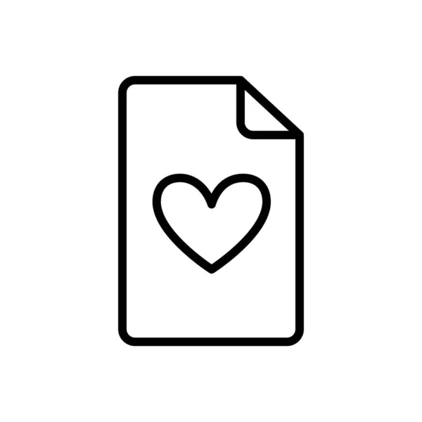 Ikona seznamu přání v jednoduchém návrhu osnovy. Papír s ikonou srdce. Vektorová ilustrace izolovaná na bílém pozadí. Upravitelný tah — Stockový vektor