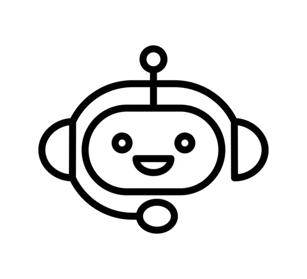 Chatbot linjär ikon. Stödjande bot. Söt leende robot med headset. Symbolen för ett omedelbart svar från supporttjänsten. Vektor illustration isolerad på vit bakgrund. Redigerbar stroke — Stock vektor