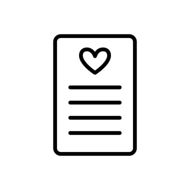 Wish list icon in simple outline design. Paper blank with heart icon. Vector illustration isolated on white background. Editable stroke
