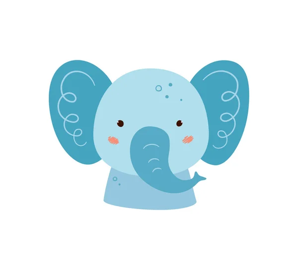 Roztomilý slon. Zvířecí kawaii charakter. Vtipná sloní tvářička. Vektorové ručně kreslené ilustrace izolované na bílém pozadí — Stockový vektor
