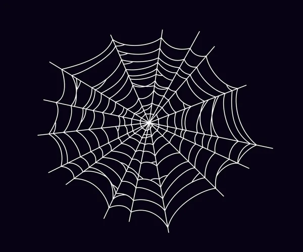 Round scary spider web. White cobweb silhouette isolated on black background. Hand drawn spider web for Halloween party. Vector illustration — Wektor stockowy