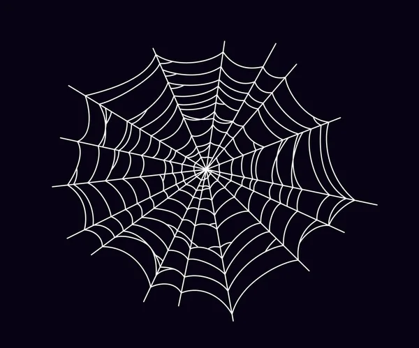 Round scary spider web. White cobweb silhouette isolated on black background. Hand drawn spider web for Halloween party. Vector illustration