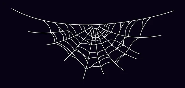 Înspăimântător păianjen web. Siluetă albă de cobweb izolată pe fundal negru. Păianjen desenat manual pentru petrecerea de Halloween. Ilustrație vectorială — Vector de stoc
