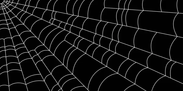 Skrämmande spindelnät. Vit spindelväv siluett isolerad på svart bakgrund. Handritad banner med spindelnät för Halloween fest. Vektorillustration — Stock vektor