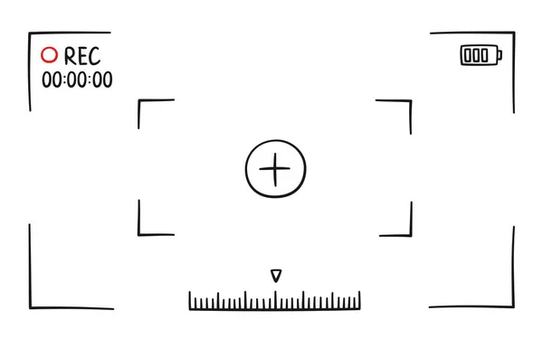 Rám ručně kresleného hledáčku kamery. Obrazovka digitálního displeje videorekordéru. Šablona návrhu zařízení. Vektorové ilustrace izolované na bílém pozadí ve stylu doodle — Stockový vektor