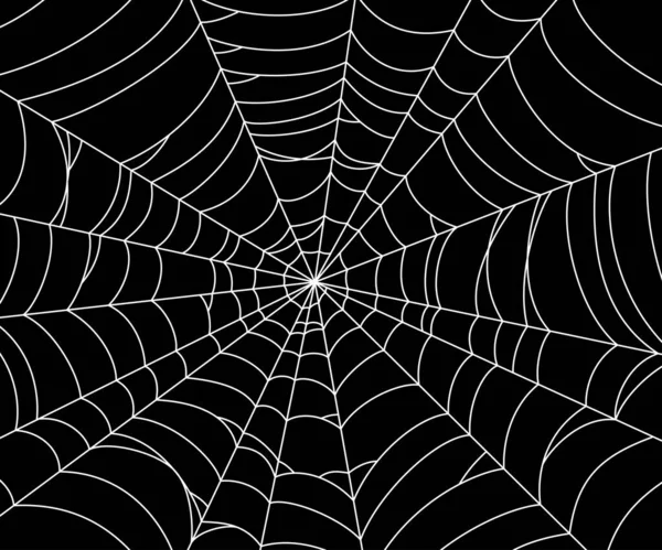 무섭게 생긴 거미집. 흰 거미줄 실루엣은 검은 바탕에서 만볼 수있었습니다. 할로윈 파티에 거미줄이 달린 깃발을 손으로 그렸어. 벡터 일러스트 — 스톡 벡터