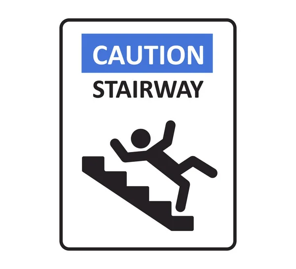 Znak ostrzegawczy. Mężczyzna spadający ze schodów. Znak ostrzegający przed niebezpieczeństwem. Śliskie schody. Ilustracja wektora izolowana na białym tle — Wektor stockowy