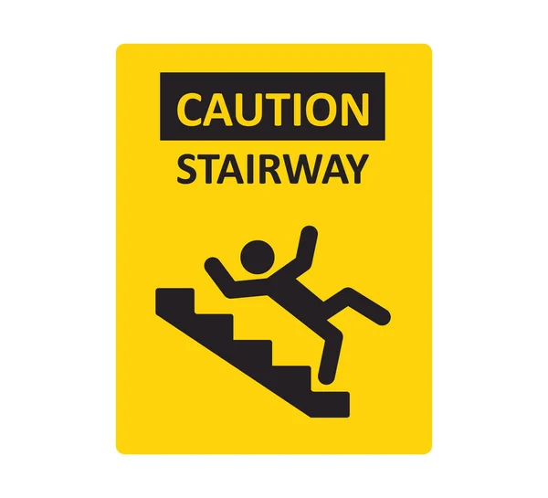 Znak ostrzegawczy. Mężczyzna spadający ze schodów. Znak ostrzegający przed niebezpieczeństwem. Śliskie schody. Ilustracja wektora izolowana na białym tle — Wektor stockowy