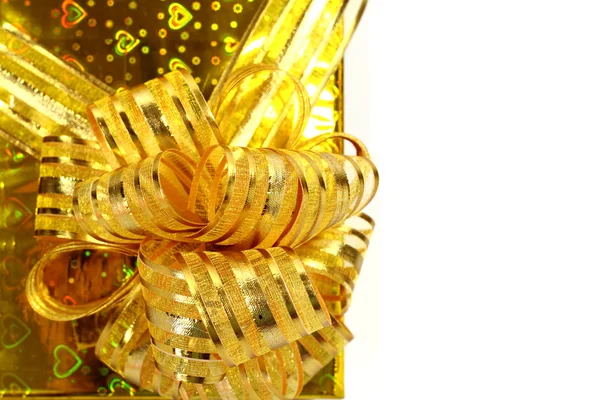 Golden ribbon gift box — Stock Photo, Image
