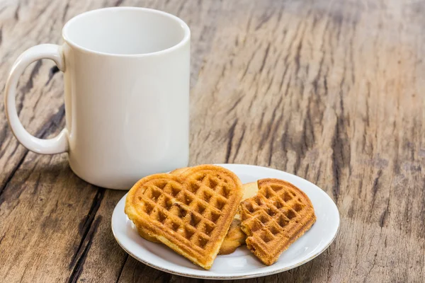 Waffles and coffee cup for breakfast — Stock Photo, Image