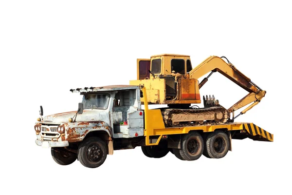 Old truck transport excavator — Stock Photo, Image