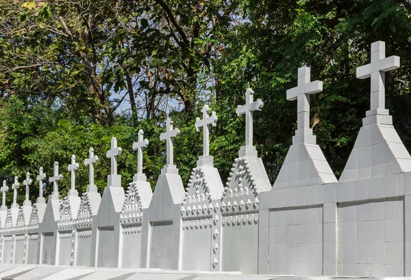 在墓地里的许多白色十字架 — 图库照片