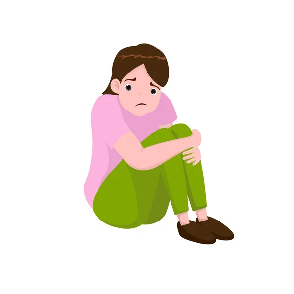 Λυπηρό Κορίτσι Κάθεται Απομονωμένο Στο Παρασκήνιο Εικονογράφηση Διάνυσμα Στυλ Χαρακτήρα — Διανυσματικό Αρχείο