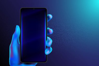 5G teknoloji ağıyla Ai 'nin elinde martphone var. Vektör illüstrasyon tasarımı.