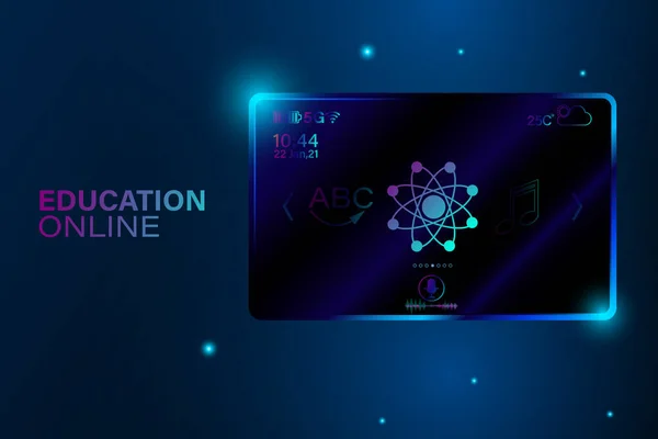 Online Onderwijs Concept Giant Tablet Technologie Blauwe Achtergrond Ontwerp Van — Stockvector