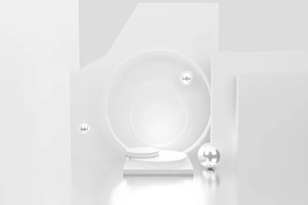 Podyum Kaidesel Sunum Kozmetik Gösteri Sahnesi Beyaz Arkaplan Görüntüleyici — Stok fotoğraf
